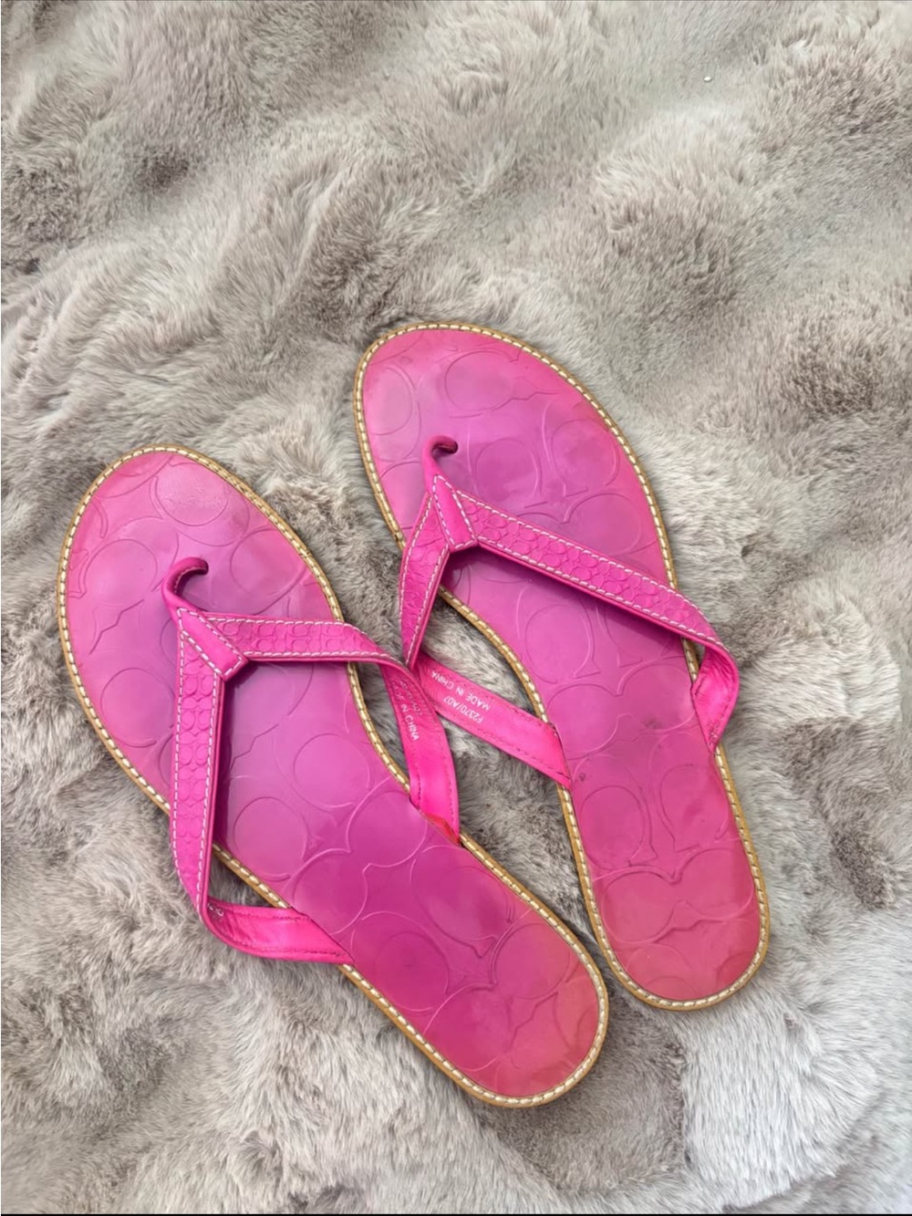 Coach Hot Pink Logo-Embossed Flip Flop Sandals